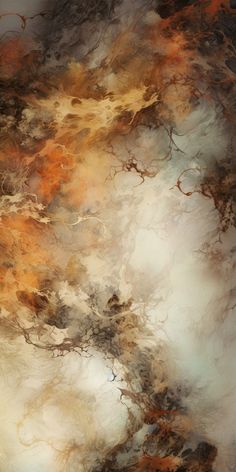 an abstract painting with brown, orange and white colors on the bottom half of it