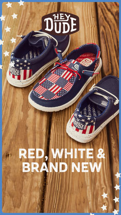 Complete your fit with starry & stripe-y patriotism for all the red, white & DUDE-days of summer ahead. White And Blue Shoes, Sneakers 2024, Pretty Sneakers, Nike Fashion Shoes, Kicks Shoes, Hey Dudes, Plus Size Summer Outfit, Slip On Shoe, American Spirit