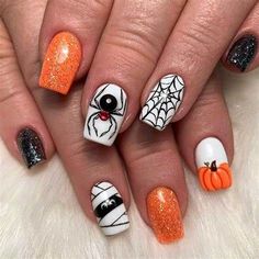 Halloween Nails Tutorial, Halloween Nails Diy, Holloween Nails, Halloween Nails Easy, Nails Tutorial, Halloween Acrylic Nails, Cute Halloween Nails, Nail Designs Tutorial, Pumpkin Nails