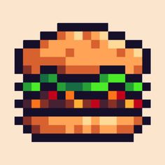 an image of a hamburger made out of pixellated pixels, with the burger on it's side