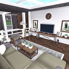 a living room filled with furniture and a flat screen tv on top of a wooden floor