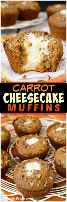 carrot cheesecake muffins are on a plate