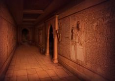 an ancient hallway with egyptian writing on the walls