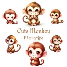 cute monkey clipart set for commercial use