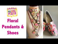 two pictures with flowers on them and the words floral pendants and shoes