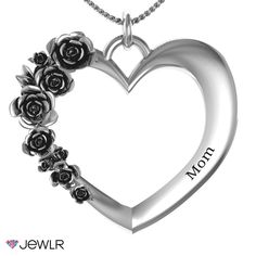 They say the way to a woman’s heart is with flowers and jewelry. Give her the best of both worlds with this clustered rose engraved heart pendant. Personalize this item with your choice of metal and engraving. An elegant 18" chain is included with this pendant. Flowers And Jewelry, Rose Heart, S Heart, Rosé Heart, Family Necklace, Photo Pendant, Personalized Pendant, Custom Pendants, Silver Prices