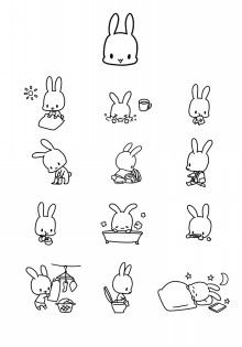 some bunny stickers are shown in black and white