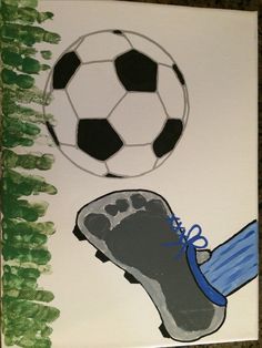 a drawing of a soccer ball and shoe