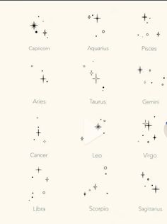 zodiac signs are shown in black and white, with the names below them on a light gray background