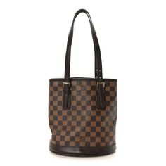 This is an authentic LOUIS VUITTON Damier Ebene Marais Bucket 23. This stylish bucket-style handbag is crafted of signature Louis Vuitton checkerboard coated canvas in brown. The bag features dark brown trim and adjustable shoulder straps with and gold-toned hardware. The top is open to a red microfiber interior with two zipper pockets and matching removable pouch. Monogram Canvas Bucket Bag For Shopping, Modern Monogram Canvas Bucket Bag For Shopping, Designer Coated Canvas Bucket Bag, Designer Brown Bucket Bag, Luxury Coated Canvas Bucket Shoulder Bag, Luxury Brown Bucket Bag For Office, Brown Monogram Canvas Bucket Bag For Shopping, Modern Brown Monogram Canvas Bucket Bag, Brown Monogram Canvas Bucket Bag With Detachable Handle