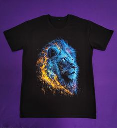 Introducing our eye-catching Glow-in-the-Dark Lion T-Shirt for Men! This unique, luminous graphic tee is perfect for parties, festivals, and casual wear. Be the center of attention and show off your style with this must-have addition to your wardrobe. 🔥 Product Features: * High-quality, 100% cotton material for ultimate comfort * Durable, fade-resistant, and eco-friendly print * Unisex design, available in various sizes (S-XXL) * Easy to clean - machine washable 🦁 Glowing Lion Design: Experience the captivating glow of our exclusive lion design as it comes to life in the dark! This one-of-a-kind t-shirt is perfect for those who love animal-themed clothing, nightlife, and standing out in a crowd. 🎉 Perfect for Parties & Festivals: Turn heads at your next event with this vibrant and styli Black Rave T-shirt With Screen Print, Black Crew Neck T-shirt For Rave, Glow In The Dark Crew Neck T-shirt For Streetwear, Glow In The Dark Graphic Tee With Short Sleeve, Glow In The Dark Short Sleeve Graphic Tee, Black Crew Neck Rave T-shirt, Short Sleeve Glow In The Dark T-shirt For Streetwear, Glow In The Dark Short Sleeve Streetwear T-shirt, Glow In The Dark Graphic Tee With Crew Neck