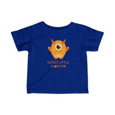 Get your little one ready for some monster-sized fun with this Cutest Little Monster toddler tee! Featuring an adorable orange cyclops monster, this shirt is perfect for Halloween, fall festivities, and everyday wear. It's an ideal choice for toddlers who love playful and cute designs, and it also makes a unique gift for Halloween parties, birthdays, and fall celebrations. Striking the perfect balance between comfort for younglings and toddler-specific durability, this infant fine jersey tee del Cute Cyclops, Cyclops Monster, Toddler Halloween Shirt, Fall Toddler Outfits, Toddler Halloween Shirts, Funny Fall, Fall Festivities, Toddler Fall, Toddler Halloween