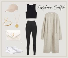 Airport Outfit November, Casual Airplane Outfit Travel Style, Comfortable Flight Outfit, Beach Airport Outfit Travel Style, Outfits For Airplane Travel Summer, Cute Airplane Outfit Comfy, Airport Outfit Florida, Overnight Airplane Outfit, Fall Airport Outfit Comfy