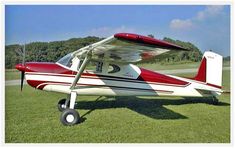 a small plane sitting on top of a lush green field