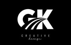 the letter gk logo is shown in white on a black background with an oval design