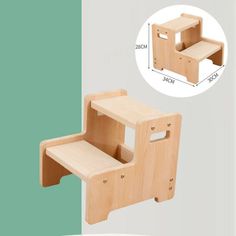 the wooden step stool is shown with measurements for each seat and one section to put on it