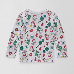 Featuring an all-over Christmas-themed Snoopy print against a light heather grey background, this toddler boys' graphic t-shirt is a fun addition to his holiday wardrobe. It's made from a jersey cotton-blend and has a regular-fit, a crew neckline, and long sleeves. Character: SnoopyClosure Type: Pullover HeadFit: Regular FitNeckline: Crew NeckSleeve Length: Long SleeveSleeve Style: Fitted SleeveFiber Content: 50% Polyester, 50% CottonFabric Description: JerseyCare: Machine Wash, Tumble DryCountr Snoopy Christmas Shirts Vinyl, Holiday T-shirt With Character Print And Crew Neck, Christmas Long Sleeve Tops With Cartoon Print, Holiday Crew Neck T-shirt With Character Print, Disney Character Print Long Sleeve Sweatshirt, Holiday Wardrobe, Gray Background, Kids Boys, Toddler Boys