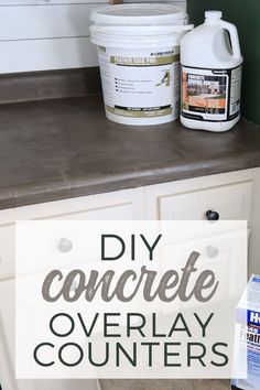 a counter top with some paint on it and the words diy concrete overlay counters