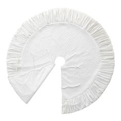 a white cloth with ruffles on the bottom and one piece cut out from it