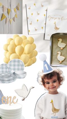 Goose Birthday Party, Goose Birthday, Gender Neutral Baby Shower Themes, Baby First Birthday Themes, Duck Birthday, Baby Birthday Themes, Wildflower Baby Shower, Leo Birthday, Baby Boy First Birthday