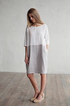 I'm all about loose, comfortable cotton/linen clothing!   Etsy listing at https://www.etsy.com/listing/557709017/linen-dress-adria-colour-block-in-white Mother Daughter Outfits, Linen Tunic Dress, Linen Tunic, Straight Dress, Patchwork Dress, Colorblock Dress, Colour Block, Linen Dresses, Linen Clothes