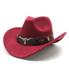 Red, Maroon Western Cowboy, Cowgirl Hat, Bull Horns Strap, Men Women Wide Brim Red Cowboy Hat, Jewlery Rings, Texas Cowboy, Bull Horns, Pink Crown, State Of Texas, Cowgirl Hat, Azul Real, Cowboy Cowgirl