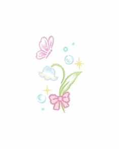 a drawing of a pink bow and two butterflies