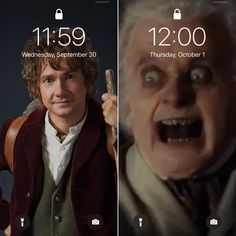 two pictures of the same character on their phone screen, one with an open mouth