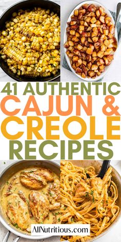 four different images with the words authentic cajun and creole recipes