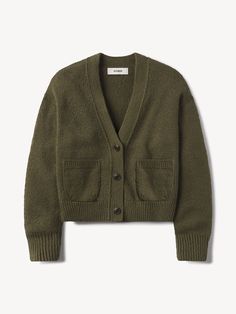 Flight Olive Soft Spun Boxy Cardigan - Buck Mason- Modern American Classics Forest Green Cardigan, Boxy Cardigan, Buck Mason, Olive Sweater, Olive Jacket, Black Herringbone, Henley Sweater, Polo Long Sleeve, Fitted Cardigan