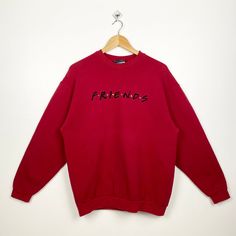 Vintage Friends Crewneck Sweatshirt Embroidery Logo Red Color Men's S - Made in Canada - Materials : Cotton, Polyester  - Tag Reads : S Kindly see the actual measurements (All measurements were taken lying flat) - Actual size manual measurements * Width (Armpit to armpit) : 22 inches * Length (Shoulder to end of garment) : 27 inches * Sleeve length : 22 inches - Condition : * Vintage condition 8/10 (80%) * Minor defect refer picture  * Free from any tear and hole - Shipping : * DHL EXPRESS = 3-6 business day arrived * Please PROVIDE your PHONE/CONTACT NUMBER for SHIPPING/DELIVERY purpose Nike Crewneck Sweatshirt, Friends Vintage, Vintage Friends, Sweatshirt Embroidery, Nike Crewneck, Embroidery Sweatshirt, Vintage Movies, Dhl Express, Embroidery Logo