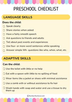 a checklist for language skills that includes words and pictures to help students learn how to use