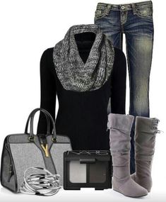 winter never says never to grey Grey Boots Outfit, Mode Shoes, Gray Boots, Mode Boho, Outfit Jeans, Mode Casual, Grey Boots, Star Jeans, Dress Outfit