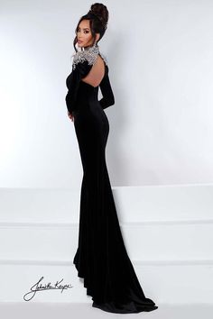 Looking for a show-stopping pageant gown? Look no further than the Johnathan Kayne 2453! This gorgeous stretch velvet gown comes with a crystal-covered bolero jacket and detachable charmeuse cape. You'll be unstoppable on stage and off in this beautiful dress! Stage Style, Johnathan Kayne, Velvet Evening Dress, Pageant Gown, Be Unstoppable, Straight Across Neckline, Trumpet Dress, Velvet Gown, Unique Prom Dresses