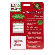 a red and white card with the words 24 report cards on it's front