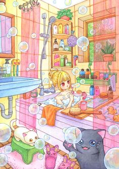 If you click on the picture, you'll find a site where you can purchase prints.🥰 Bubble Illustration, Bubble Drawing, Girly Graphics, Anime Cover Photo, Pretty Images, Cute Coloring Pages, Bubble Bath, Giclee Art, Giclee Art Print