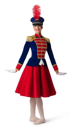 a woman in a red and blue uniform