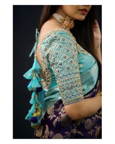 Blue Maggam Blouse, Maggam Blouse, Latest Bridal Blouse Designs, Pattu Saree Blouse Designs, Blouse Back Neck Designs, Wedding Blouse Designs, Blouse Designs Indian, Silk Saree Blouse Designs, Maggam Work Blouse Designs