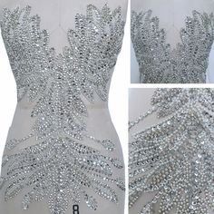 This beautiful neckline applique patch basis on white tulle fabric ,silver rhinestone beaded on the top. it is nice pieces sewing onto any craft projects To apply appliques carefully using applique scissors to cut the edges(if needed). Use applique pins to hold in place.Fix the applique on the dress using glue or needle to sew the applique on the dress or garment beading patch can arranged by your own .it can be made in nice chest of dress, , bridal application any sort of stuff. appliques for c Fitted White Sequin Fabric With Rhinestones, White Fitted Sequin Fabric With Rhinestones, White Glamorous Sequin Fabric With Rhinestones, Glamorous White Sequin Fabric With Rhinestones, White Tulle Fabric, Crystal Wedding Dresses, Bodice Applique, Wedding Dress Prices, Rhinestone Costumes