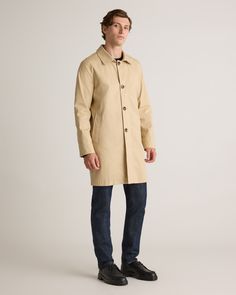 Rain or shine, our Comfort Stretch Trench Coat is your new wardrobe staple. Fashion meets function with the water-resistant finish and stretch fabric, plus, the lightweight lining makes it the perfect transitional layer. It's a timeless piece you'll wear year after year. Prefer a different length? Check out our long version.  | Quince | Men's Comfort Stretch Trench Coat in Light Khaki, Size XXL, Organic Cotton Classic Gabardine Raincoat For Spring, Classic Spring Gabardine Raincoat, Classic Spring Raincoat In Gabardine, Fitted Waterproof Raincoat For Fall, Classic Solid Color Outerwear For Travel, Modern Outerwear For Spring Rainy Weather, Classic Waterproof Outerwear For Work, Classic Travel Outerwear In Solid Color, Classic Solid Color Travel Outerwear