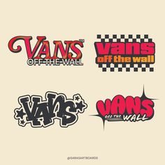 four vans off the wall stickers in various colors and designs on a white background