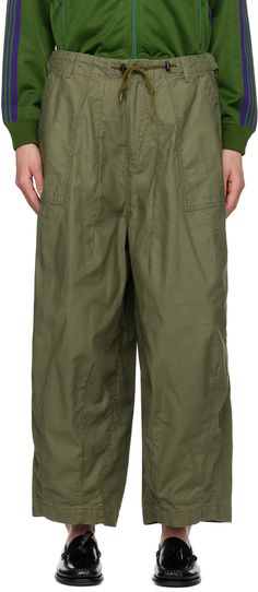 Slub cotton canvas trousers. · Bungee-style drawstring and button tabs at elasticized waistband · Four-pocket styling · Zip-fly · Darts at front Supplier color: Olive Needles Clothing, Cute Fits, Luxury Streetwear, Uk Shop, Designer Fashion, Cotton Canvas, On Sale, Women Wear, Perfect Clothing