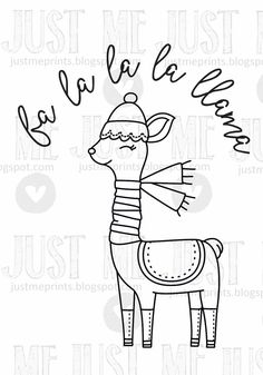 a llama with a hat and scarf on it's head is shown in black ink