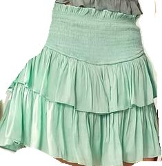 Trendy Tiered Bottoms For Spring, Cute Ruffled Mini Skirt For Summer, Ruffled Mini Skirt For Spring, Spring Ruffled Mini Skirt, Casual Green Tiered Bottoms, Summer Ruffled Mini Skirt, Flirty Ruffled Mini Skirt For Summer, Solid Color Tiered Bottoms For Summer, Tiered Bottoms For Summer