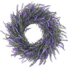 a purple wreath with lavender flowers on white background stock photo - 1230972