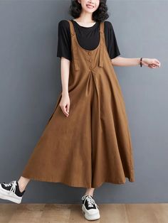 Black Overalls, Leisure Fashion, Pants Wide Leg, Cardigan Tops, Color Shorts, Fashion Seasons, Cotton Style, Neck Designs, Light Brown