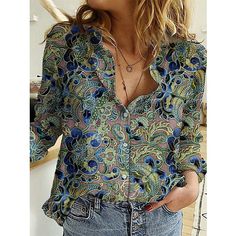 Category:Shirt; Season:Spring,Fall; Fabric:Polyester; Sleeve Length:Long Sleeve; Gender:Women's; Style:Vintage,Fashion,Streetwear,Elegant; Elasticity:Inelastic; Tops Type:Blouse,Shirt; Occasion:Casual; Details:Without Lining; Top Length:Regular Tops; Fit Type:Regular Fit; Pattern:Graphic,Floral; Design:Buttons,Print; Neckline:Shirt Collar; Brand:Shall We; Front page:FF; Production mode:External procurement; Bust:; Length:; Sleeve:; Fit US Size:null; Fit UK Size:null; Fit EU Size:null; Print Type Graphic Shirts Women, Hijab Summer, Shein Summer, Outfits Hijab, Outfits Black, Streetwear Tops, Retro Mode, Women's Blouses, Floral Print Shirt