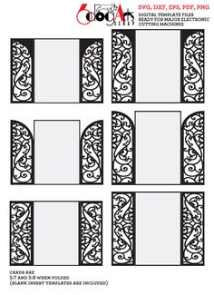 the design for an ornamental window and door with decorative designs on each side, which are cut