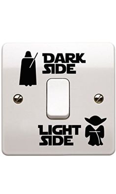 a light switch cover with the words dark side and an image of a wizard on it