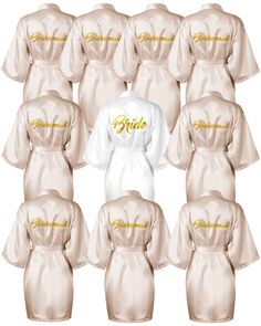 PRICES MAY VARY. Nice Combination Set: we will provide you with 10 pieces bridal robe, including 1 bride embroidered robe and 9 bridesmaid robes, sufficient in quantities and styles to meet your requirement of using and sharing V neck i donr Exquisite and Meaningful: wedding robe set is designed with classic colors, robe for the bride is in white color, robes for bridesmaid are designed in champagne colors, elegant and distinctive, showing your personal tastes Reliable and Comfortable: bride rob Small Wedding Bridesmaids, Wedding Dresses For Bridesmaids, Dress Try On Party, Bridesmaid Dresses Styles, Wedding Ideas Bridesmaids, Bride And Bridesmaid Robes, Bridesmaid Clothes, Bride Theme, Embroidery Bride